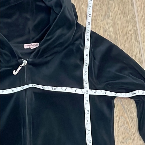 Juicy Couture Jacket Black Velour Zip-Up Vintage Y2K Track Bling Stripe Hoodie - Picture 6 of 13